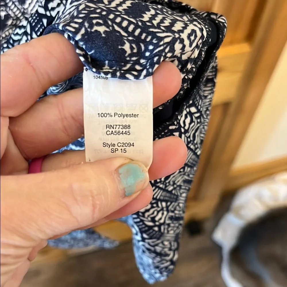 J. Crew Navy and White Geometric Blouse